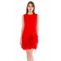 Платье с объемным цветком из шифона, красное.
